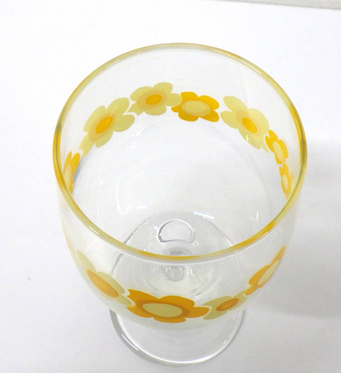 #5602A 昭和レトロポップ SASAKI GLASS Lovely6 RTEMWARESET グラス6客セット イエロー オレンジ 花柄 ガラスコップ 当時物の画像4