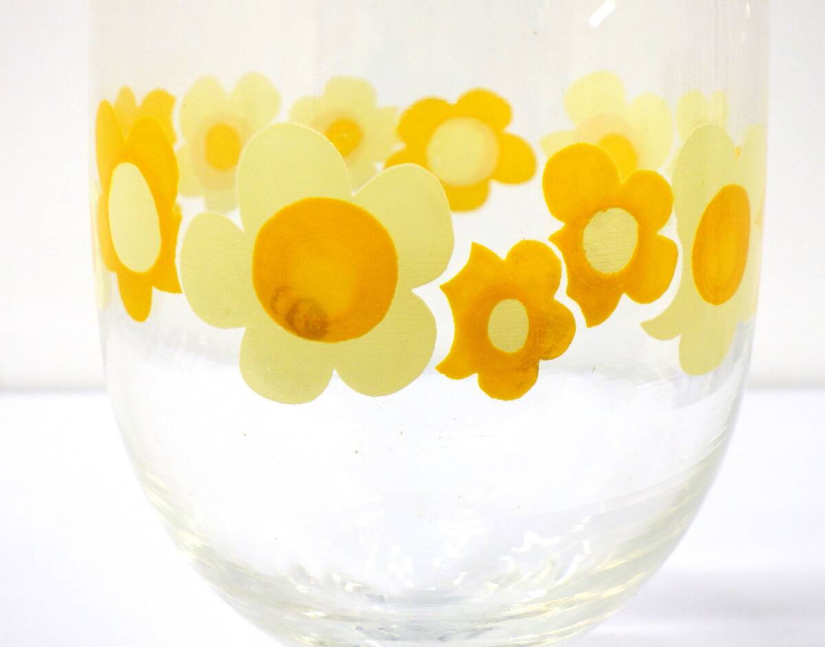 #5602A 昭和レトロポップ SASAKI GLASS Lovely6 RTEMWARESET グラス6客セット イエロー オレンジ 花柄 ガラスコップ 当時物の画像6