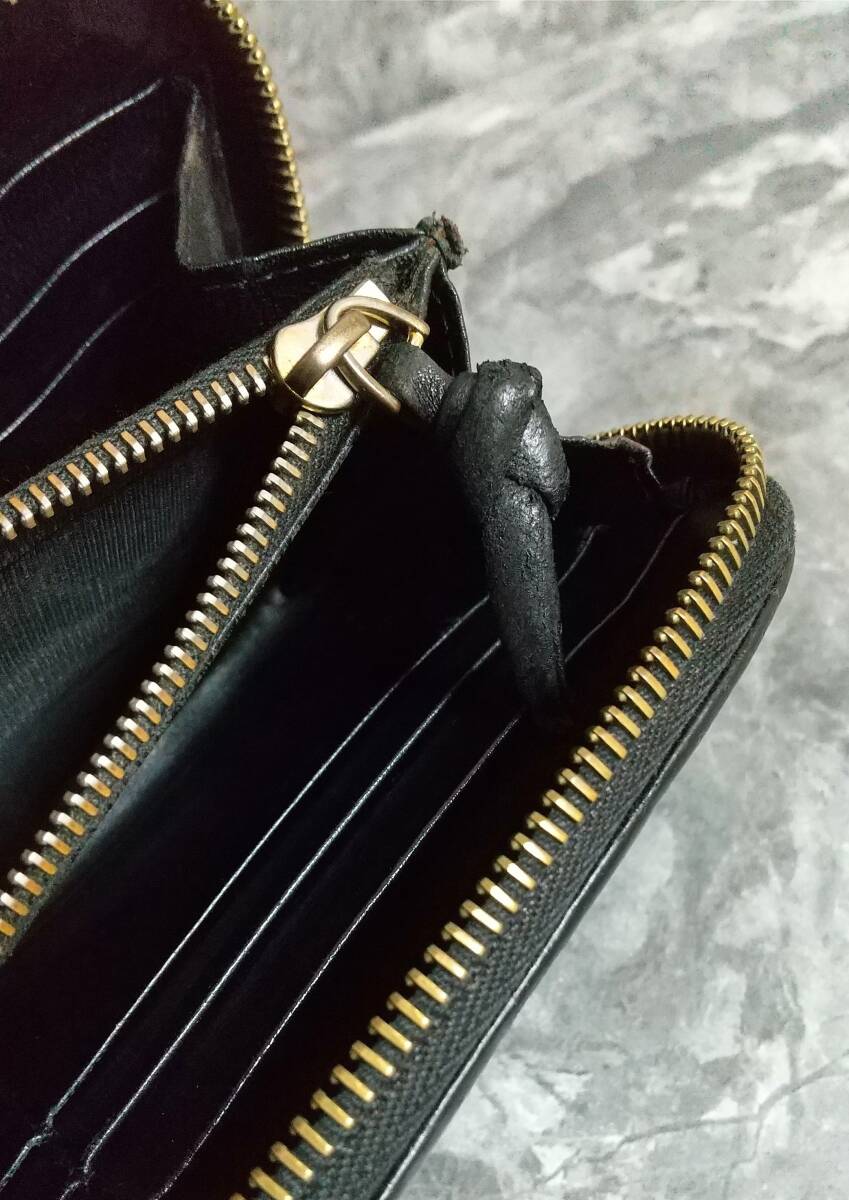 【良品】BOTTEGA.VENETA（ボッテガヴェネタ）イントレチャート/ラウンドファスナーレザー長財布/正規品BLACKの画像8