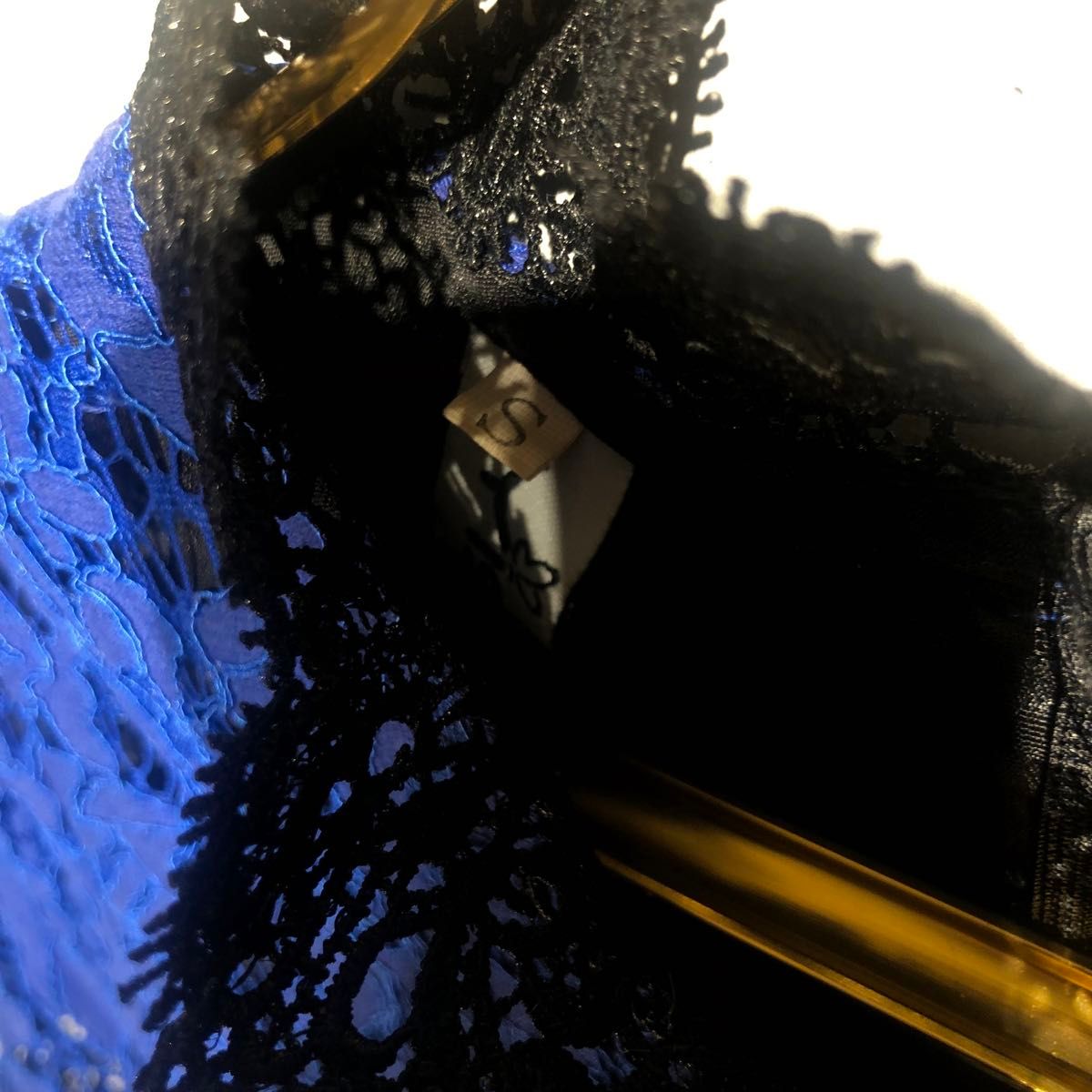 YISO  花柄レースロングワンピース  半袖 サイズ:S 青 黒 