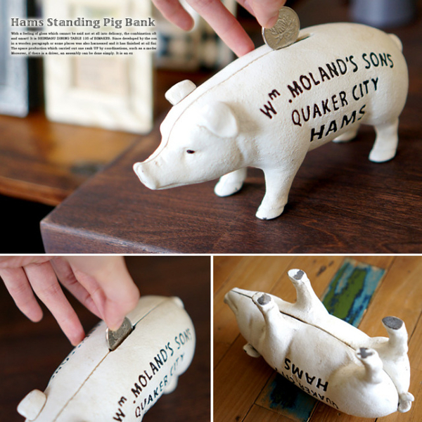 新品☆Hams Standing PIG BANK☆鉄製 豚の貯金箱　バンク白アンティーク ビンテージ インダストリアル男前ミッドセンチュリーdetailピッグ_画像8