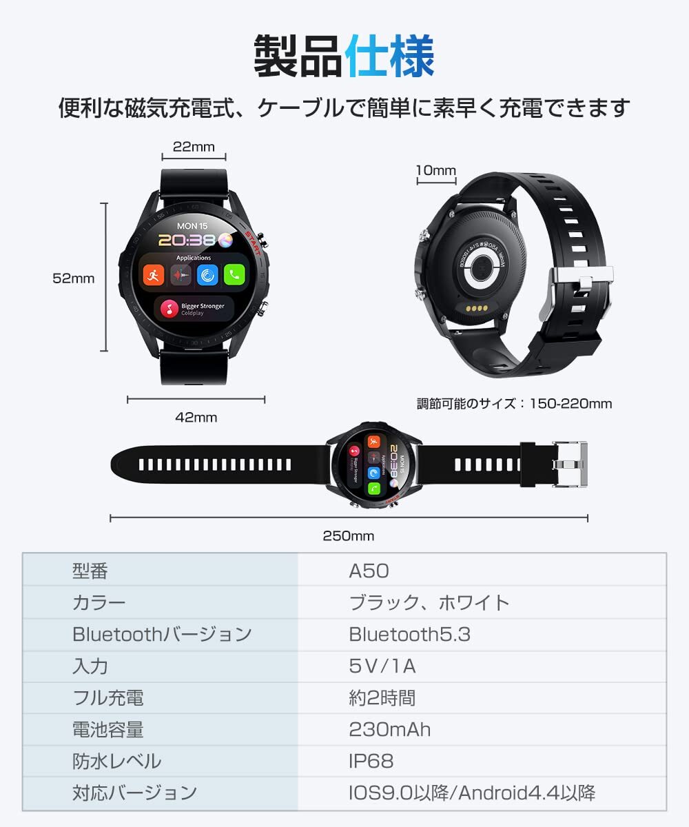 　通話・音楽再生 スマートウォッチ IP68_画像3