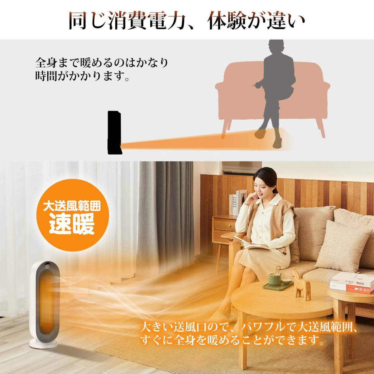おすすめ ☆セラミックファンヒーター 暖房器具 電気 耐久性抜群 コンパクトデザ