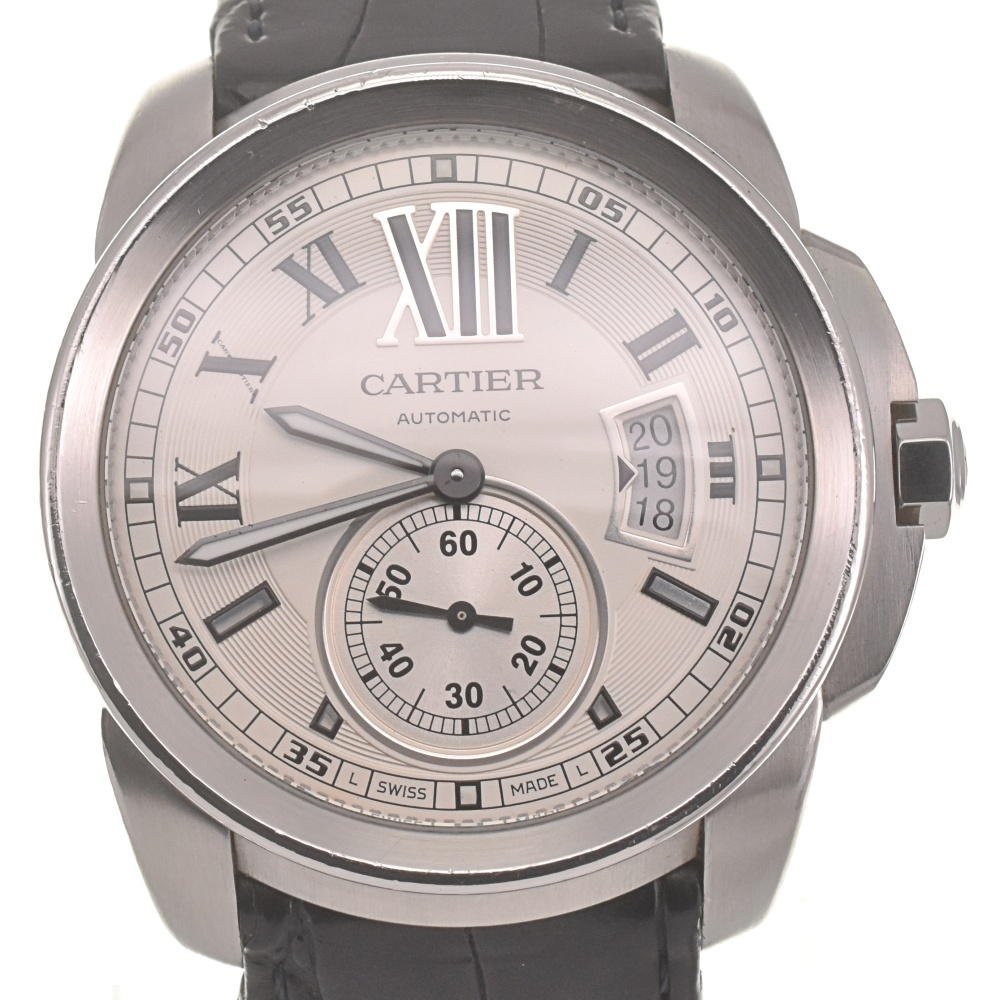 カルティエ CARTIER W7100037 カリブル ドゥ カルティエ SS/レザー 自動巻き メンズ 良品 N#129608_画像1