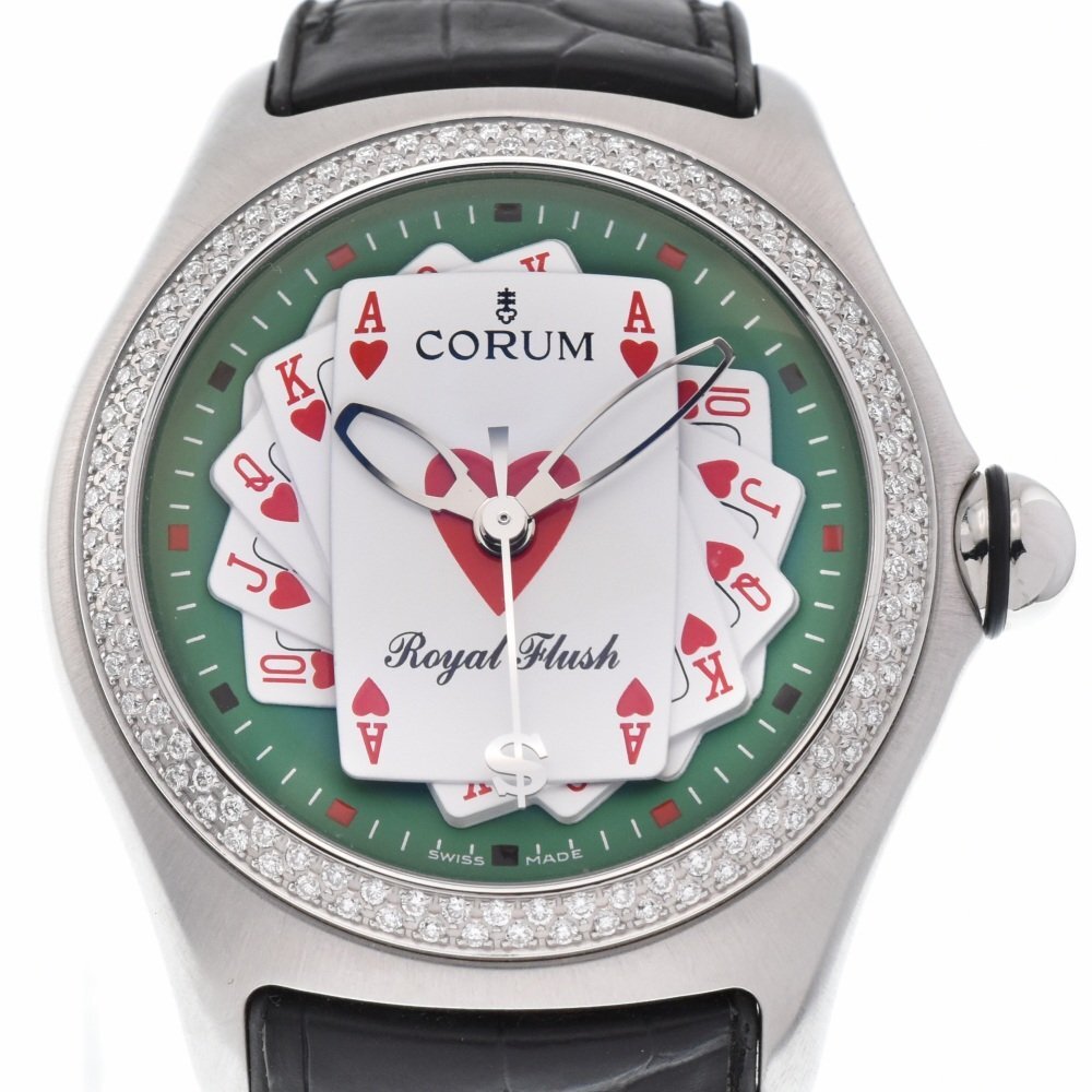 【希望者のみラッピング無料】 バブル 082.177.47/0F01 CORUM コルム ロイヤルフラッシュ Q#130131 箱・保証書付き 美品 メンズ 自動巻き ダイヤモンドベゼル コルム