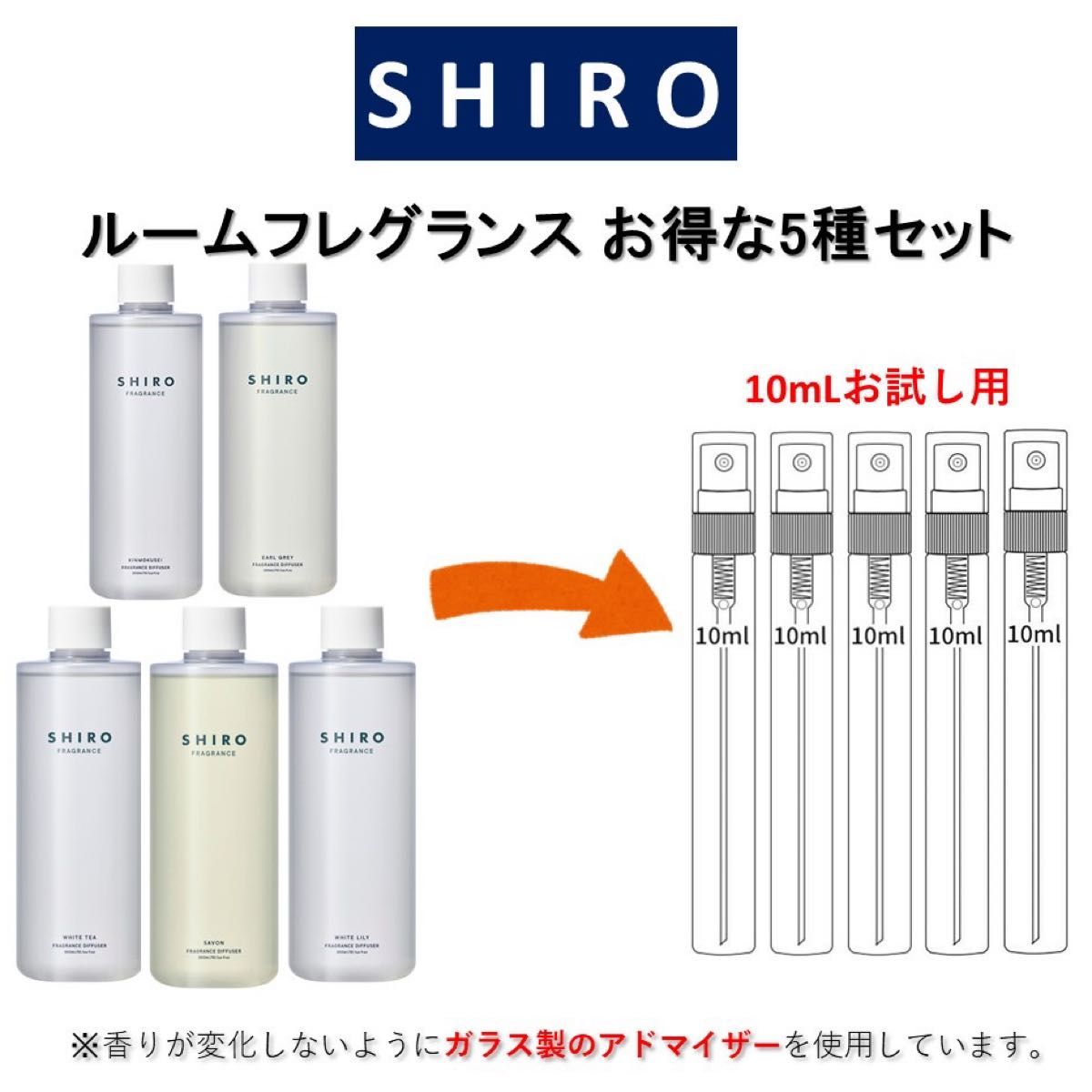 SHIRO ルームフレグランス お得な5種セット お試しサンプル (各10mL)