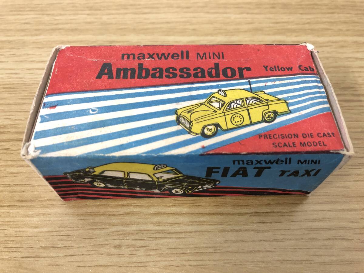 当時物 ビンテージミニカーの箱のみ maxwell mini Fiat Taxi Ambassador Yellow Cab No.522 インド/マックスウェル社/A1の画像3