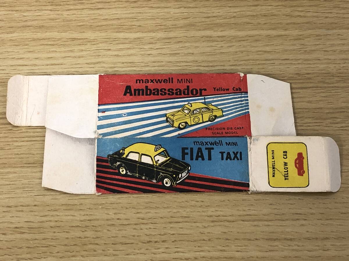 当時物 ビンテージミニカーの箱のみ maxwell mini Fiat Taxi Ambassador Yellow Cab No.522 インド/マックスウェル社/A1の画像6