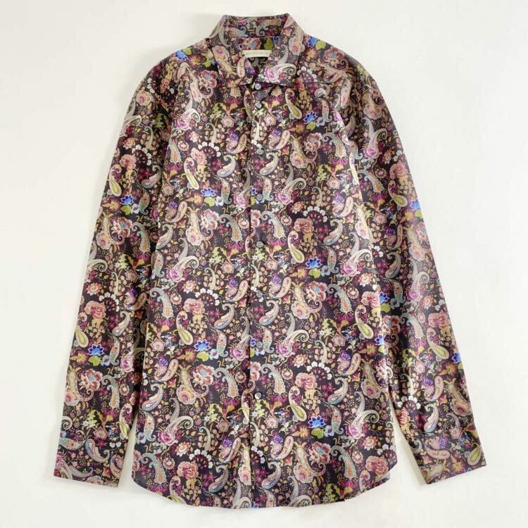 0 41b14 { ultimate beautiful goods } ETRO Etro Italy made tag attaching flower print long sleeve shirt 42 feather woven floral print multicolor cotton MADE IN ITALY