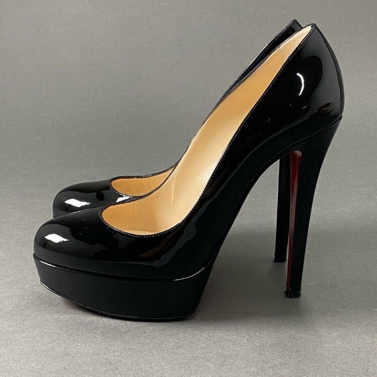 3c9 《美品》 Christian Louboutin クリスチャン ルブタン BIANCA 140 ビアンカ ヒールパンプス 37 ブラック パテントレザー シューズ_画像3