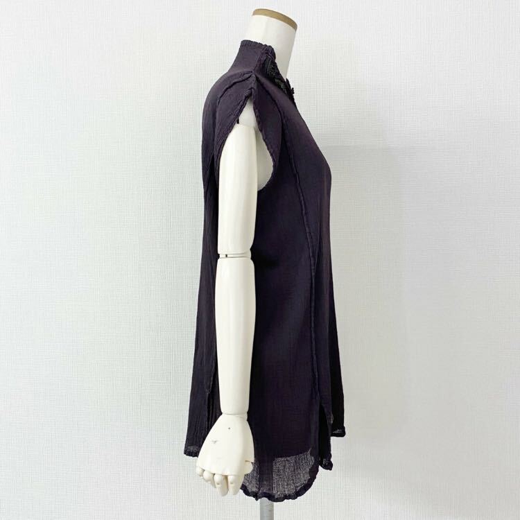 48c15 (美品) me ISSEY MIYAKE ミーバイ イッセイミヤケ シースルークレープトップ パープル プリーツ PLEATS TOP ブラウス 日本製 _画像3