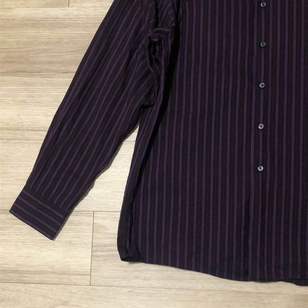 【送料無料】Calvin Klein 長袖シャツ黒紫ストライプ柄　メンズ16サイズ　カルバンクラインワイシャツ