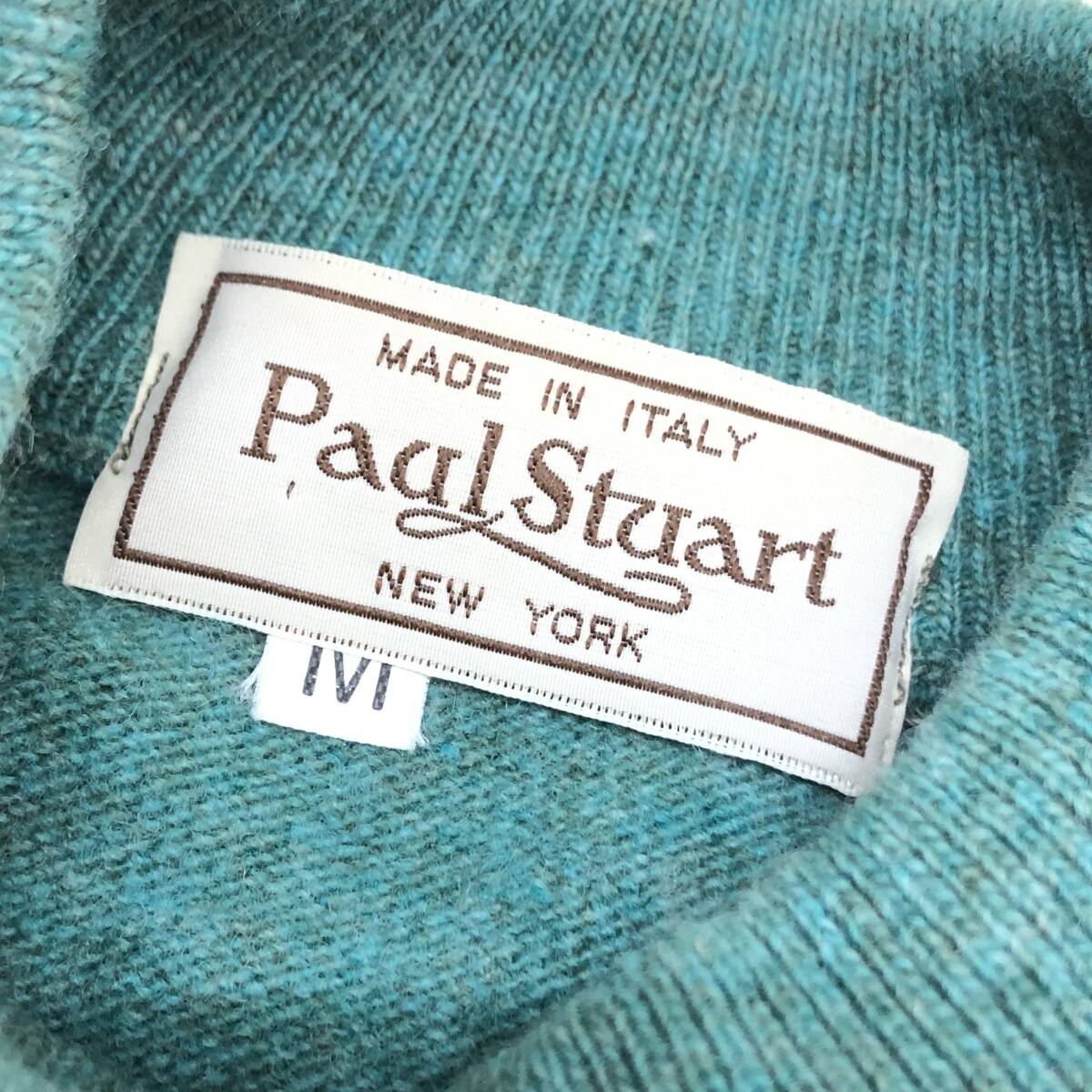 ♪PaulStuart ポールスチュアート ボトルネック ニット セーター 無地 トップス ウール100 Mサイズ ターコイズブルー系 中古品♪G23096_画像5