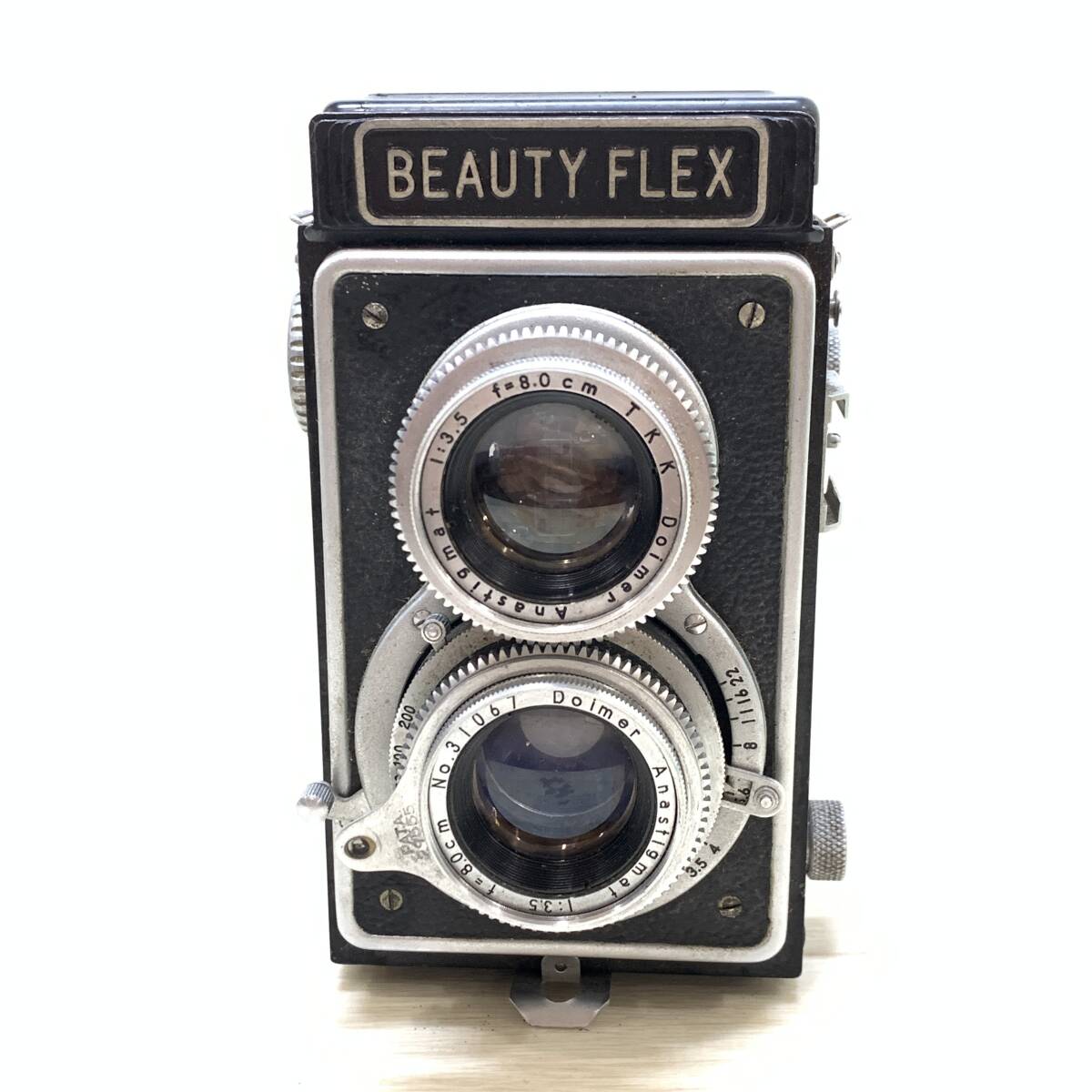 ■BEAUTY FLEX ビューティーフレックス 二眼レフ カメラ フィルム レンズ Doimer Anastigmat 1:3.5 F=8.0㎝ ジャンク品■G41615_画像2