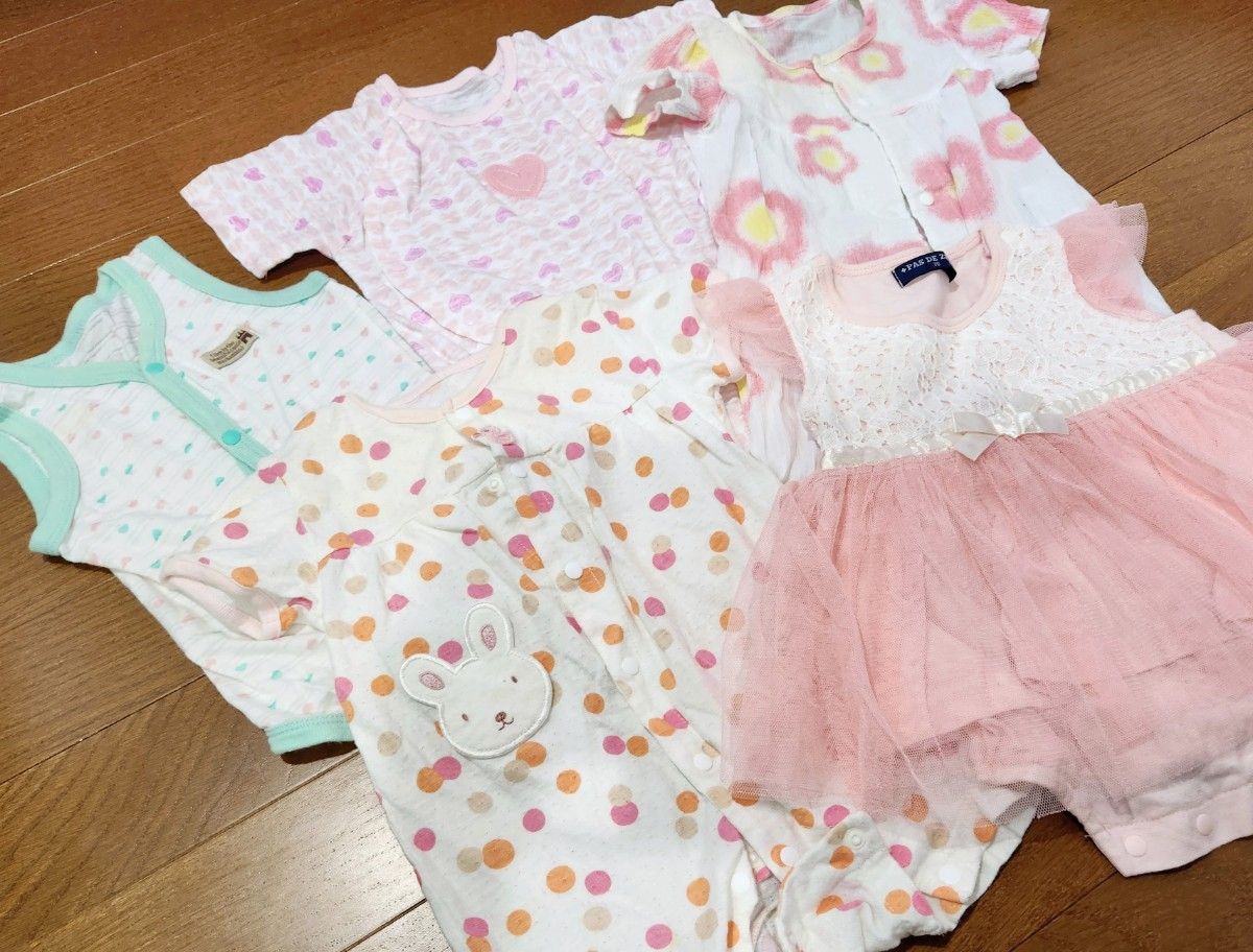 まとめ売り5枚★可愛い★パデゼール込70サイズ女の子 夏 ロンパース カバーオール 半袖 ノースリーブ 子供服 女の子 ベビー服