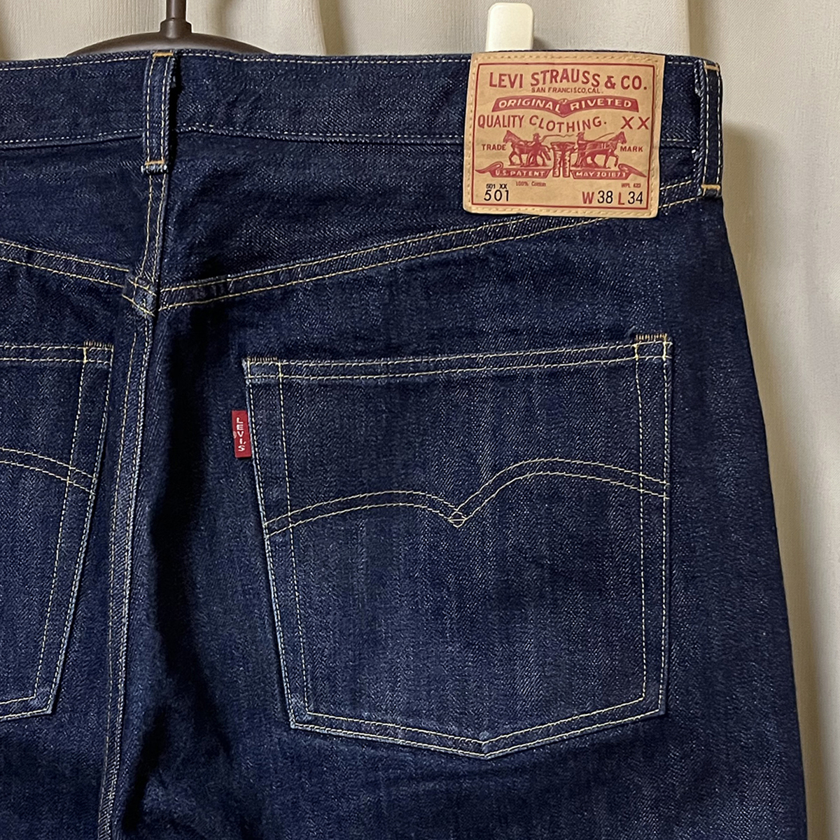 濃紺 W38 日本製LEVIS リーバイスLVC 66501-0135 501XX 501 ダブルネーム ビッグE デニムパンツ ジーンズ ビンテージ復刻 L34 2021年製3015の画像1