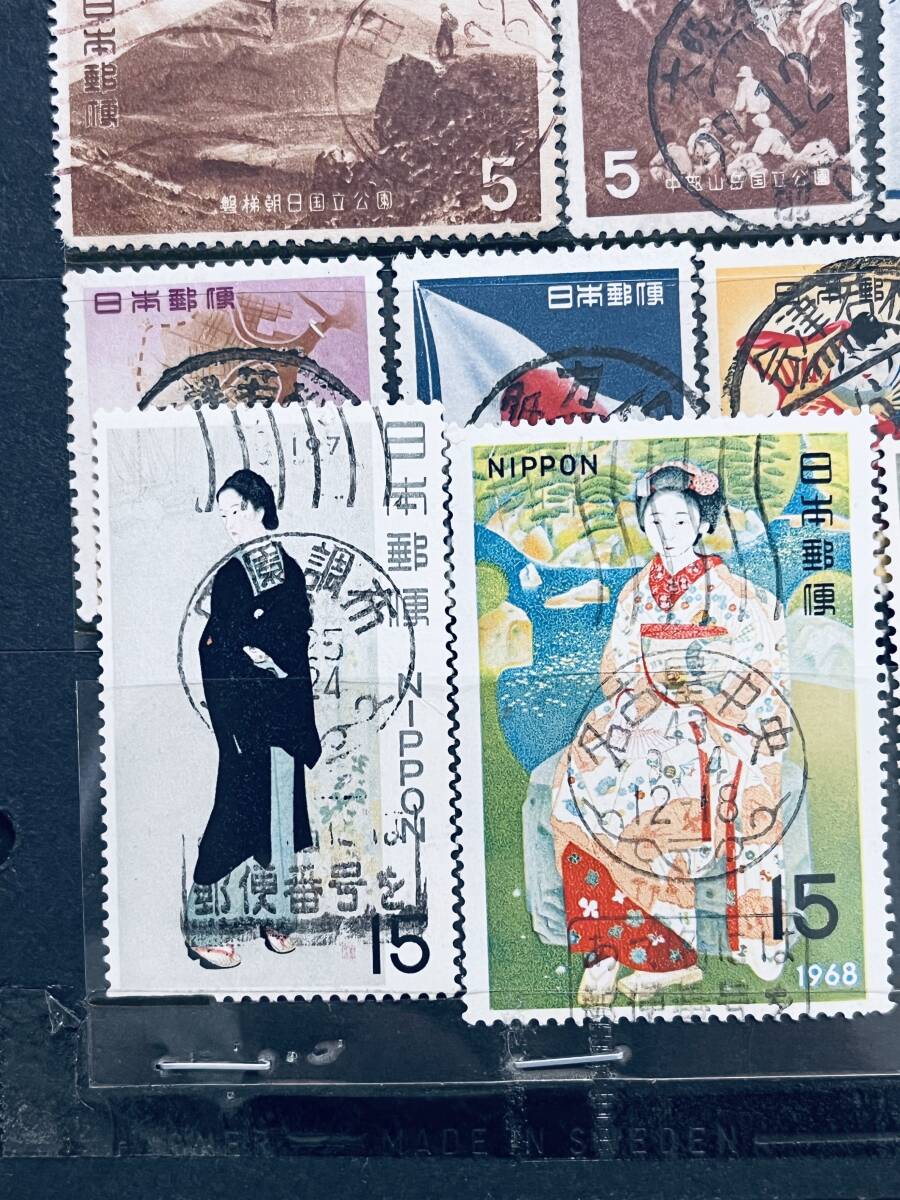 戦後記念切手 消印コレクション ストックリーフ1ページ一括 文化人、観光地百選等に満月美消多数_画像8