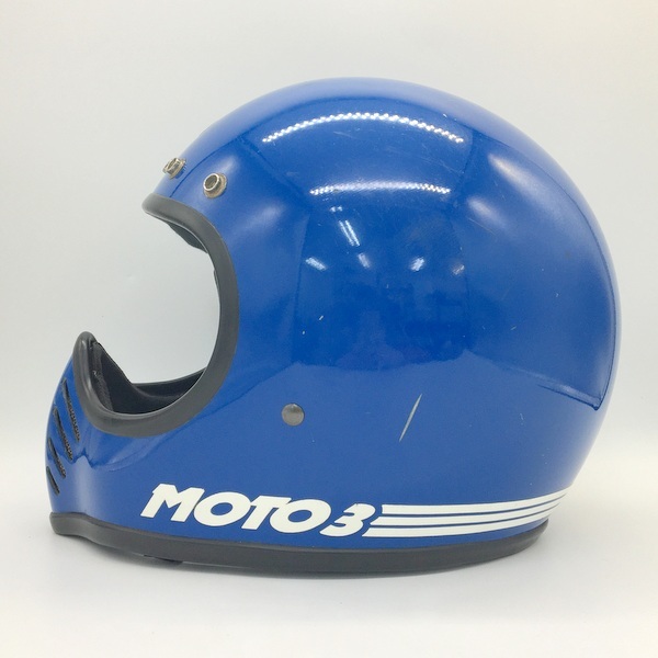 BELL MOTO3 後期 1980年代 ビンテージヘルメット 当時物 除菌消臭済 オフロード Lサイズ相当 60cm ブルー ベル バイク用品 N18925H●_画像4
