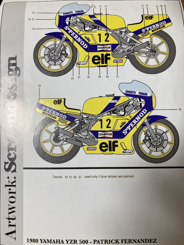 (SD-2022-004): 1/12 ヤマハYZR500(StePERNOD / Sonauto Yamaha) 1980 Patrick Fernandez 水転写デカールSD2022004_画像2