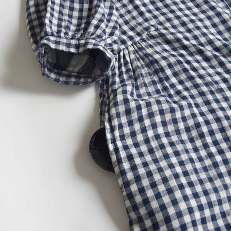  navy blue color silver chewing gum check gauze . material . lovely * lining check . lovely * new goods * large size * long height dress spring natural series 
