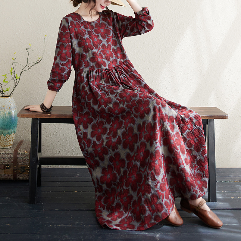  retro . floral print . exceedingly stylish long height dress * new goods * large size * cotton material. dress 