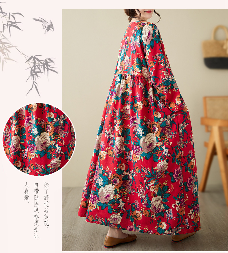  retro beautiful . floral print . exceedingly stylish * new goods * large size * easy gya The -. maxi height dress red 