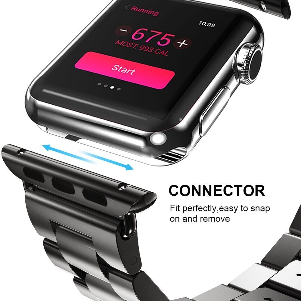 【高品質】Apple Watch iWatch メタリックベルト＋ケース セット シルバー/ブラック バンド シリーズ8 7 6 5 4 3 2 1 SE 38mm-45mmの画像3