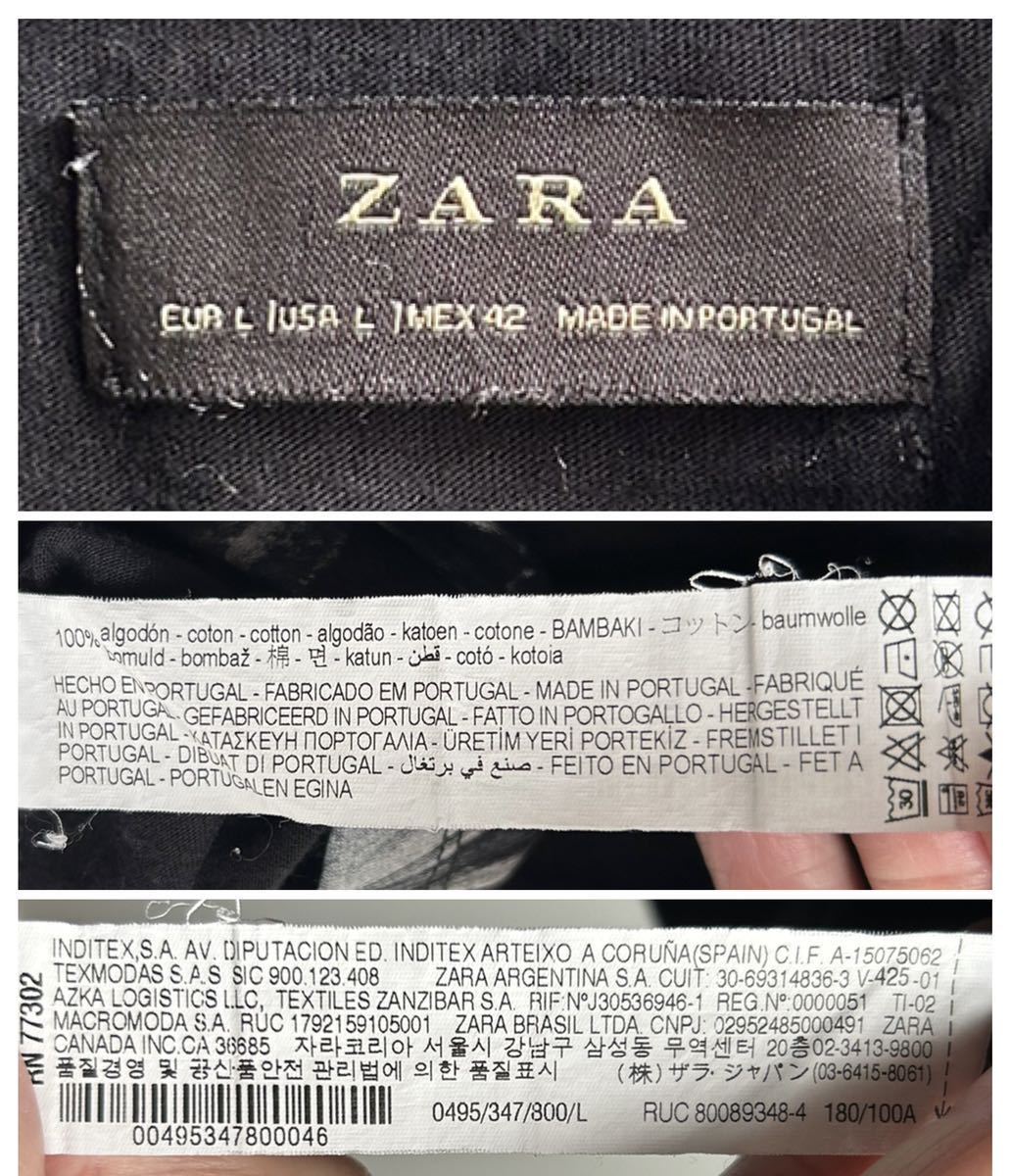 【美品】ZARA カットソー 半袖 Tシャツ メンズ L ブラック 黒 大花柄 ポルトガル製 ザラ_画像4