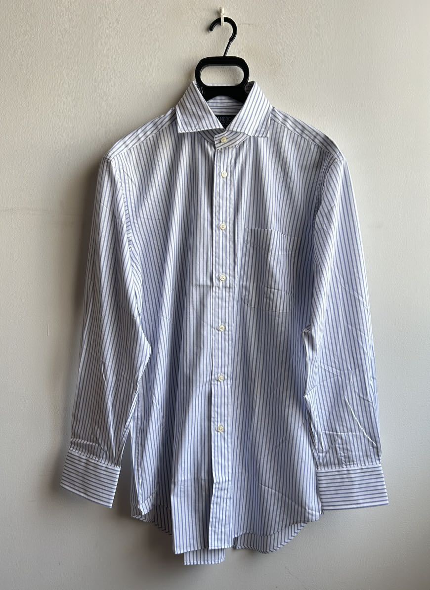 【美品】SCHIATTI シャツ ドレスシャツ メンズ M ストライプ 白×紺 日本製 スキャッティ_画像2