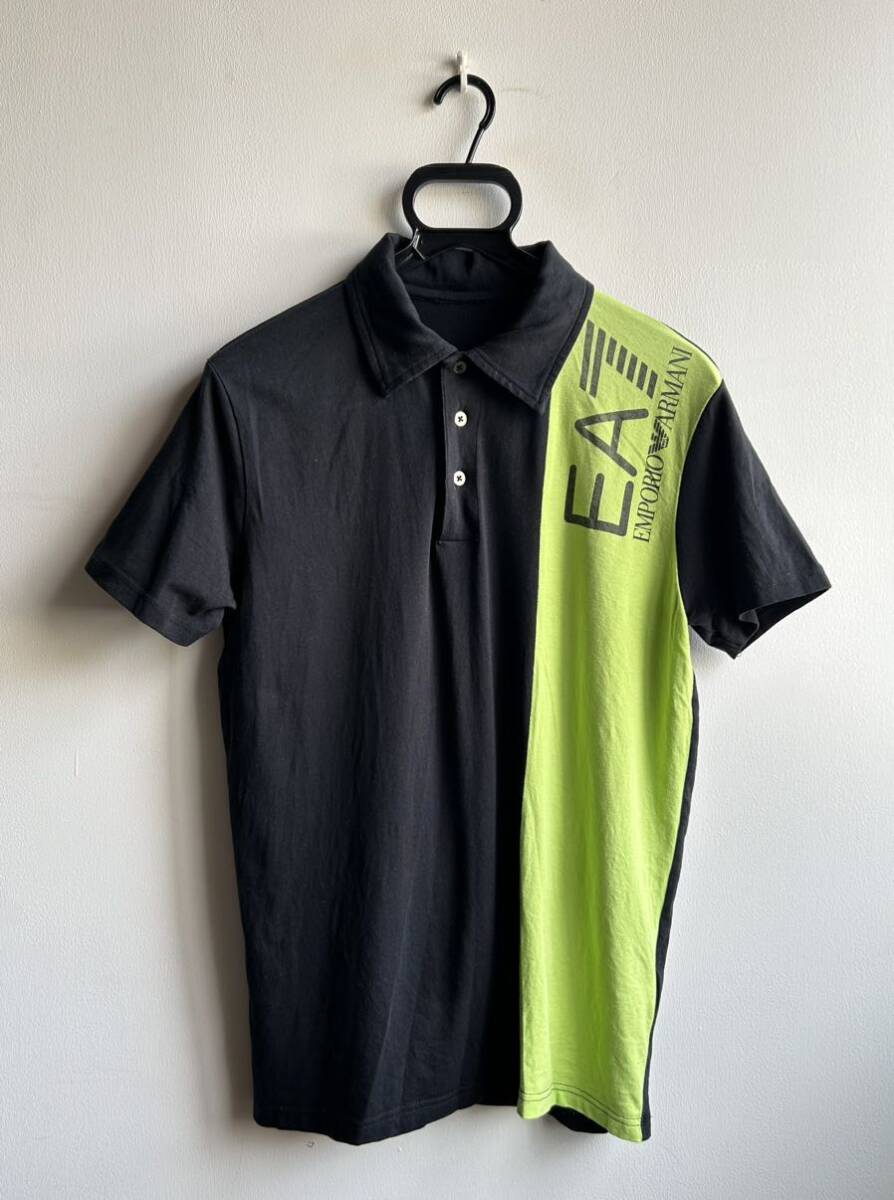 【美品】EMPORIO ARMANI ポロシャツ メンズ M 黒×グリーン EA7 エンポリオ アルマーニ_画像2