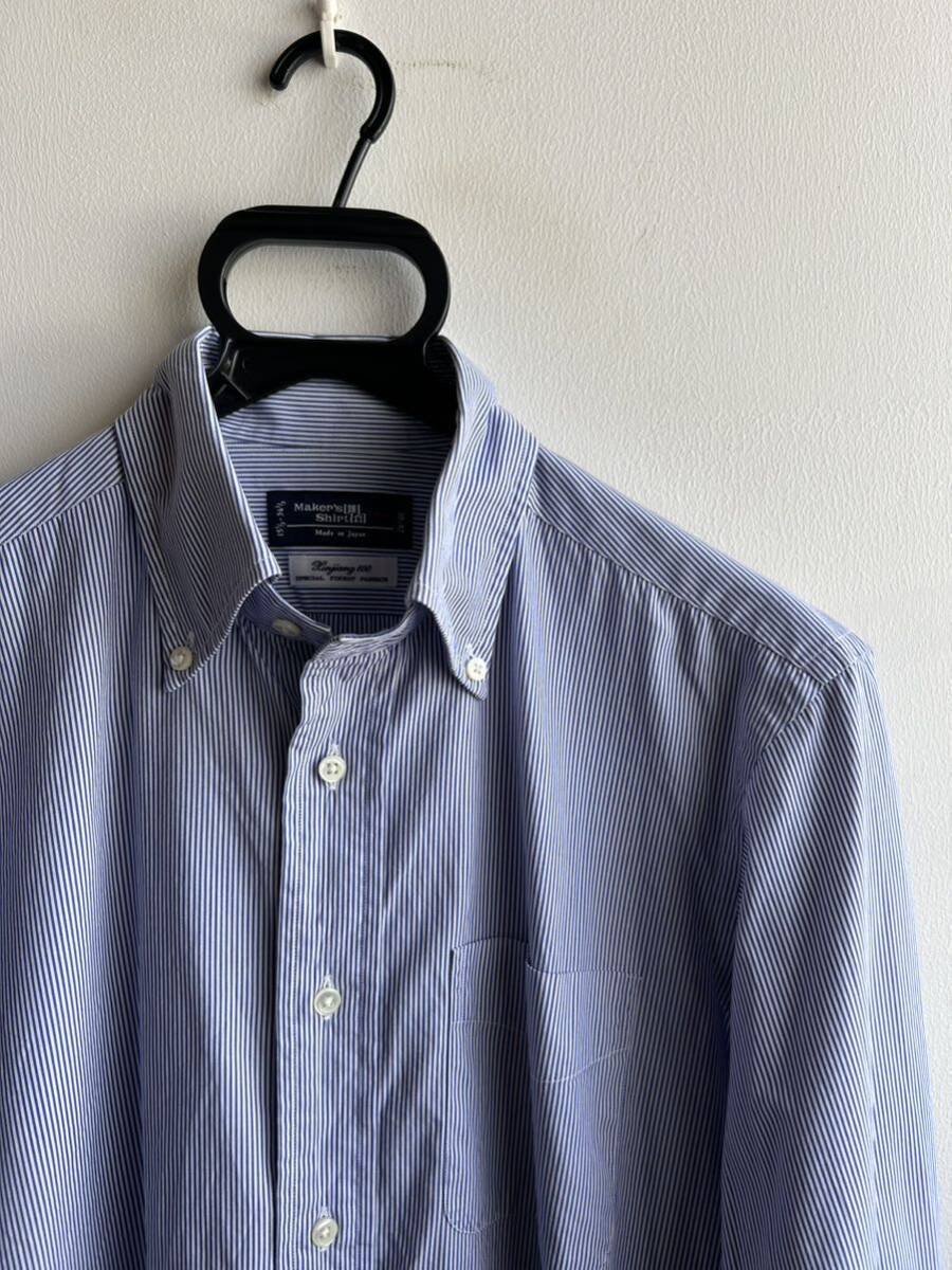 【美品】Maker's Shirt 鎌倉 シャツ メンズ 39-87 ストライプ 白×青 ボタンダウン 日本製 メーカーズ シャツ カマクラ 鎌倉シャツ の画像1