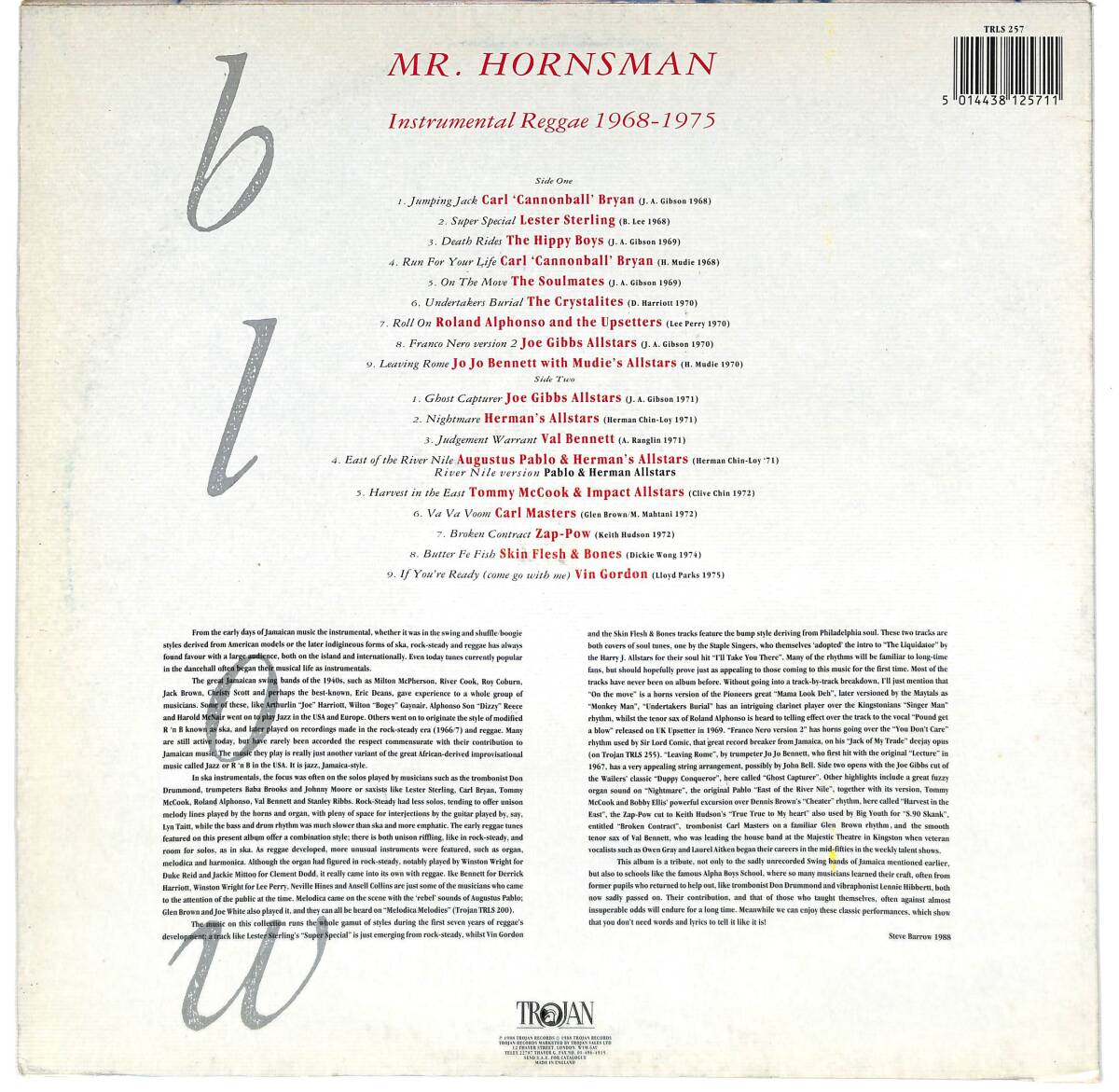 e2114/LP/英/TROJAN/V.A./Blow Mr. Hornsman (Instrumental Reggae 1968-1975)_画像2