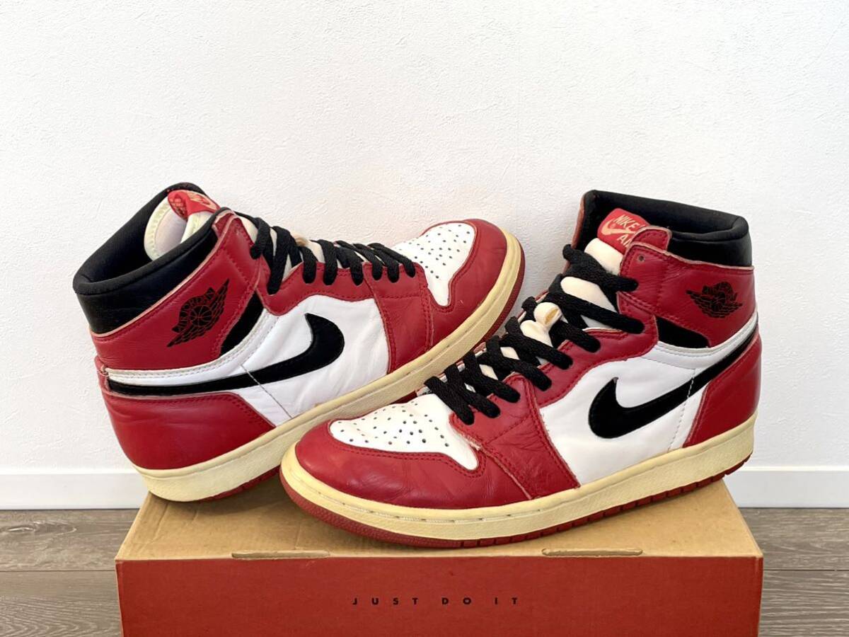 人気★NIKE ナイキ AIR JORDAN 1 エアジョーダン1 130207-101 94年製 復刻 「シカゴ」 赤白黒 9.5 27.5cm_画像1