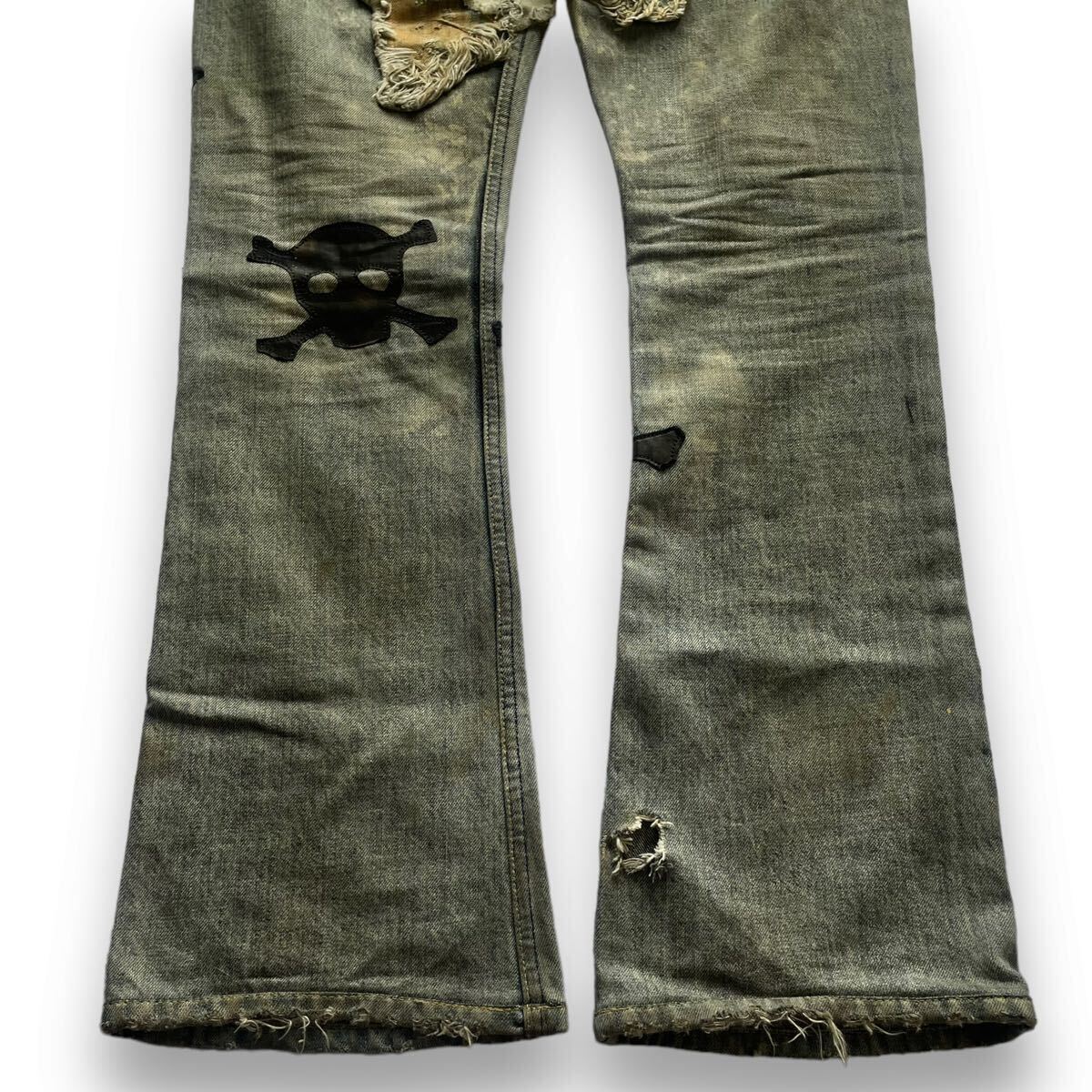 L.G.B. 'CRAZY WOLF' skull flare denim pants archive KMRii 