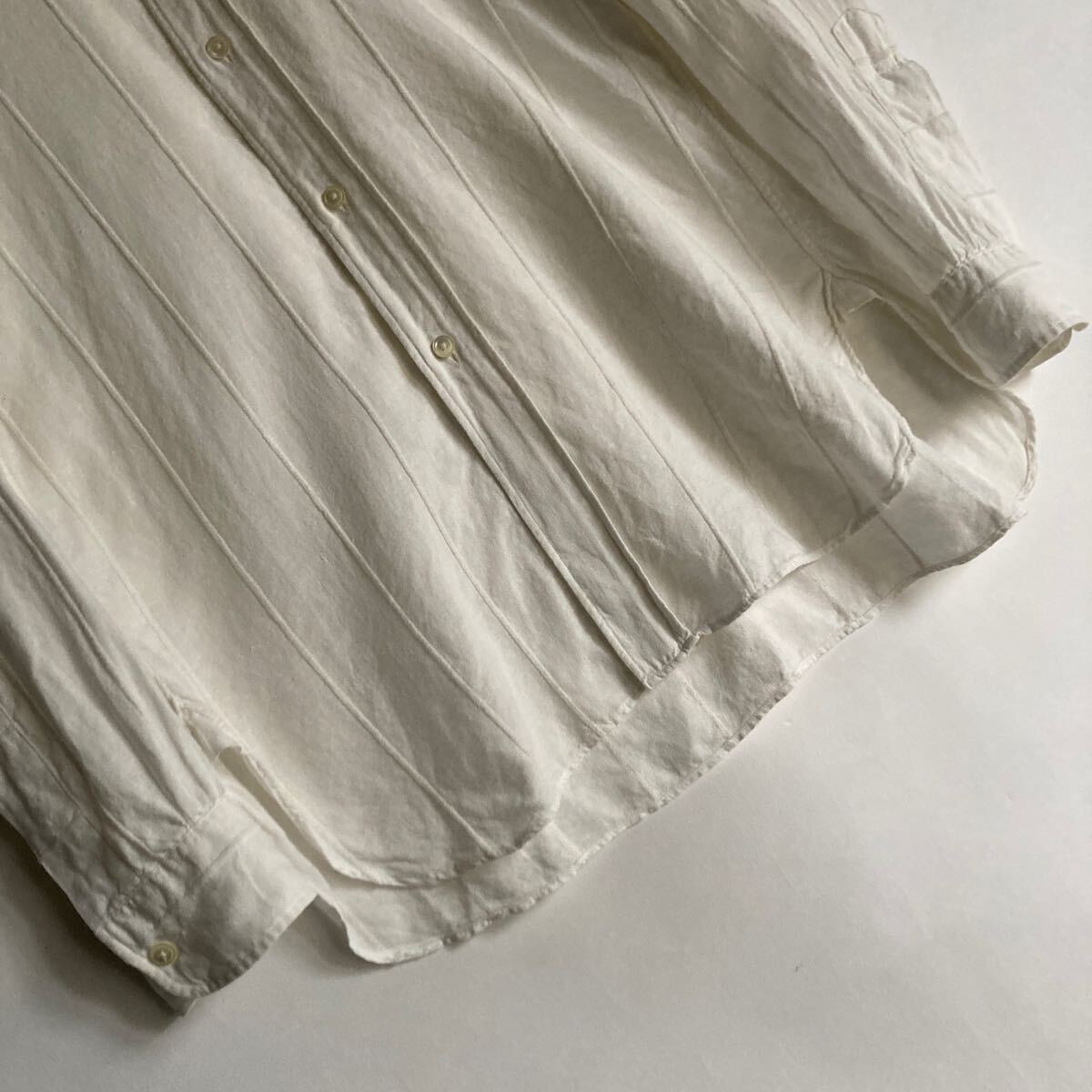 HAVERSACK 日本製 ハバーサック バンドカラー シャツ ストライプ ワーク リネン × コットン ゆったりめ 白 ホワイト size M skの画像6