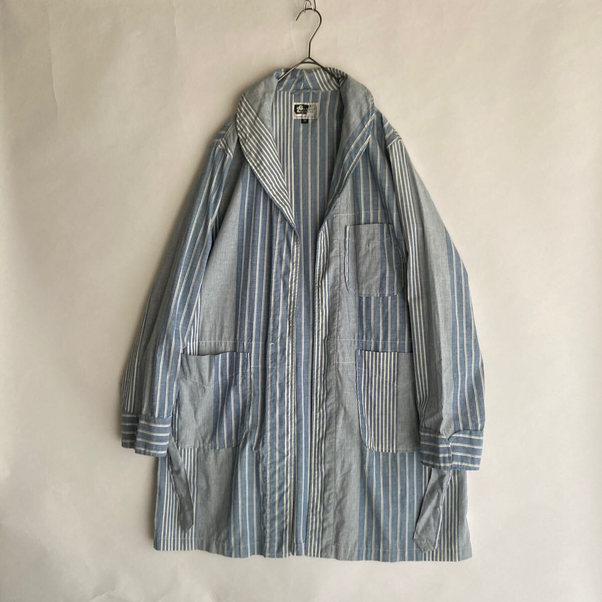  Engineered Garments アメリカ製 エンジニアードガーメンツ シャンブレー ガウン シャツ コート クレイジーパターン ブルー系 size M sk_画像1