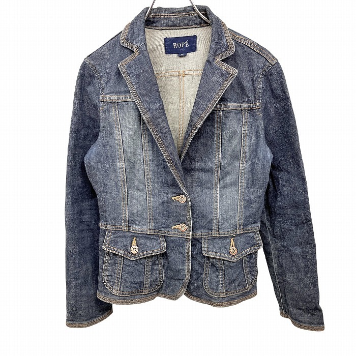  Rope ROPE\' Denim tailored jacket G Jean denim jacket USED processing slim Fit plain long sleeve cotton × polyurethane S 7AR blue lady's 