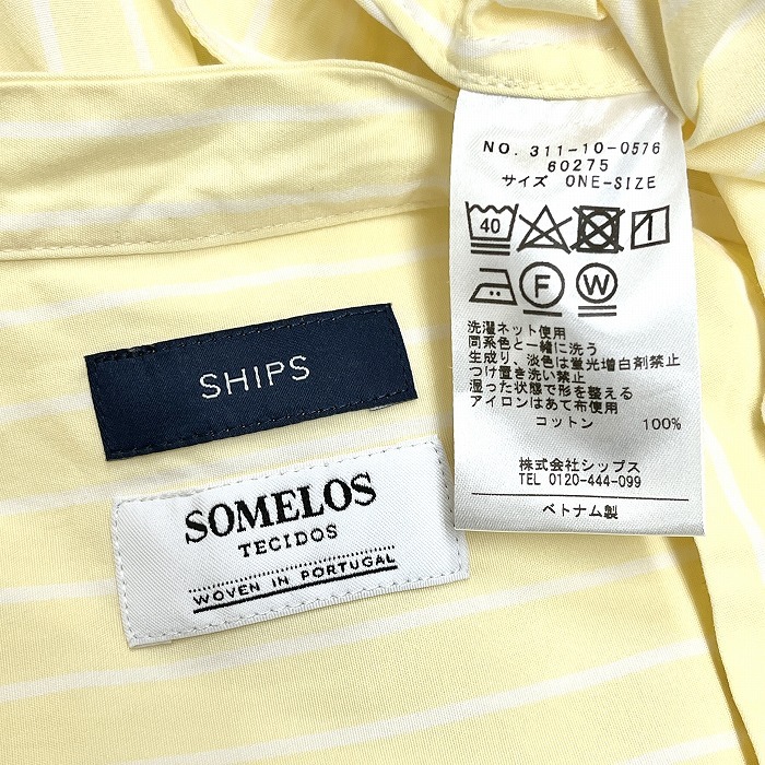 シップス SHIPS|SOMELOS プルオーバー スキッパーシャツ ストライプ 長袖 丸めの裾 綿100% ONE-SIZE イエロー 黄×白 レディース_画像3