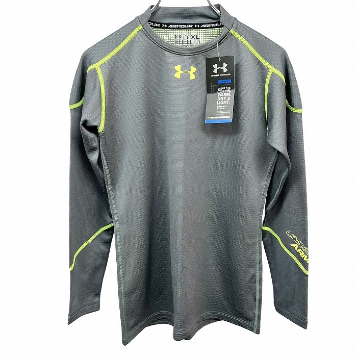 アンダーアーマー 【新品】UNDER ARMOUR プラクティスシャツ Tシャツ 長袖 ポリ100% YXL(160) グレー グレー×黄×黄緑 ジュニア キッズ_画像1