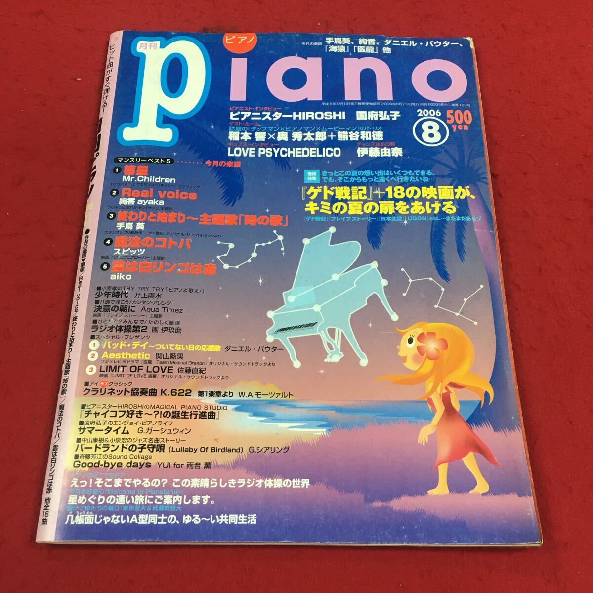 a-631※14 月刊ピアノ 2006年8月号 今月の楽譜 箒星 Real voice 終わりと始まり〜主題歌「時の歌」…等 ヤマハミュージックメディア _画像1