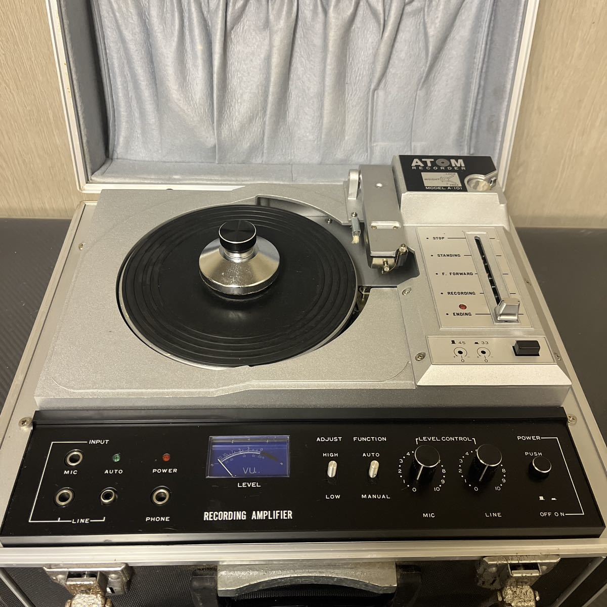 ATOM RECORDER A-101 レコード カッティングマシン アナログレコード オーギ電子 レコード 録音機 昭和レトロ 中古品_画像2