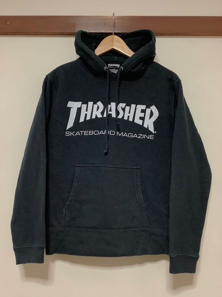 く1316 THRASHER スラッシャー ロゴプリント フーディー HOODIE スウェットパーカー S ブラック 裏起毛 プルオーバーの画像1