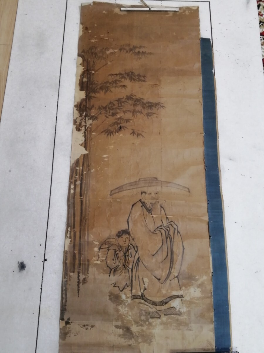 掛軸 中国人物画 時代物 古画 紙本肉筆 人物図 マクリ 佚名 検索参考:(元明古画 明清人物画 日本画 朝鮮古民画)_画像2