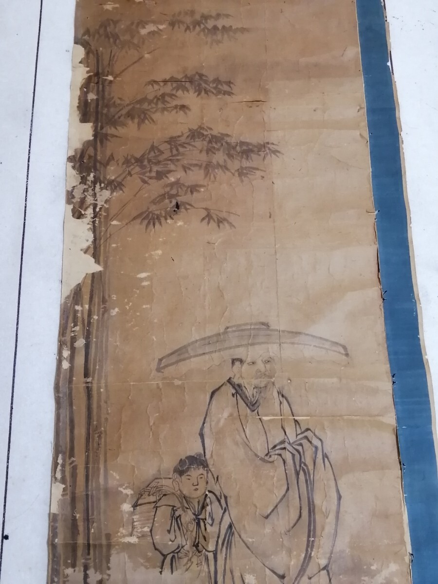 掛軸 中国人物画 時代物 古画 紙本肉筆 人物図 マクリ 佚名 検索参考:(元明古画 明清人物画 日本画 朝鮮古民画)_画像3