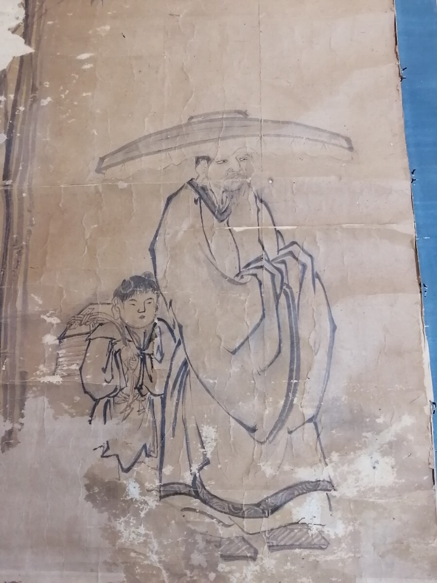 掛軸 中国人物画 時代物 古画 紙本肉筆 人物図 マクリ 佚名 検索参考:(元明古画 明清人物画 日本画 朝鮮古民画)_画像4