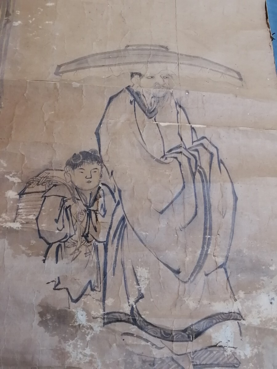 掛軸 中国人物画 時代物 古画 紙本肉筆 人物図 マクリ 佚名 検索参考:(元明古画 明清人物画 日本画 朝鮮古民画)_画像6