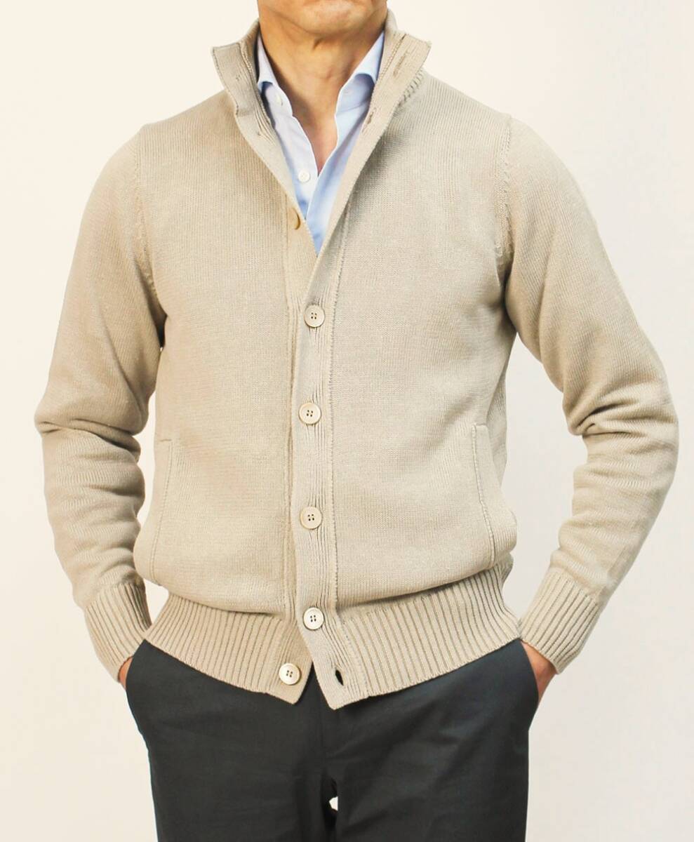  unused Italy ZANONE The no-ne.. collar type knitted CHIOTOkyo-tolinen* cotton 46 beige price 84,700 jpy domestic regular imported goods 