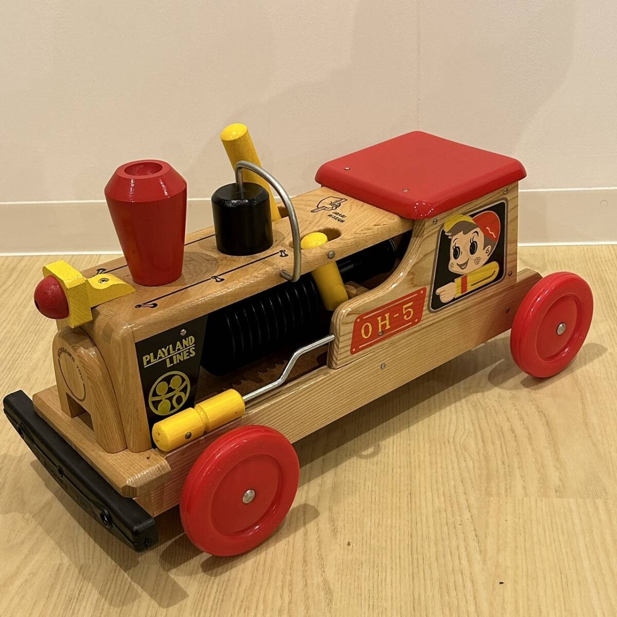 #8188 蒸気機関車 キッズ 子供 乗り物 昭和レトロ 木製 汽車 乗用玩具 イラスト 絵 未使用保管品の画像3