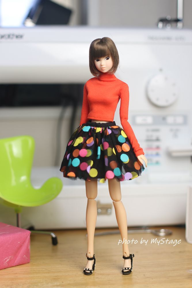  кукла одежда msdr-24-117 orange футболка с длинным рукавом . чёрный цвет полька-дот юбка (momoko, Jenny,MISAKI,OBITSU корпус )
