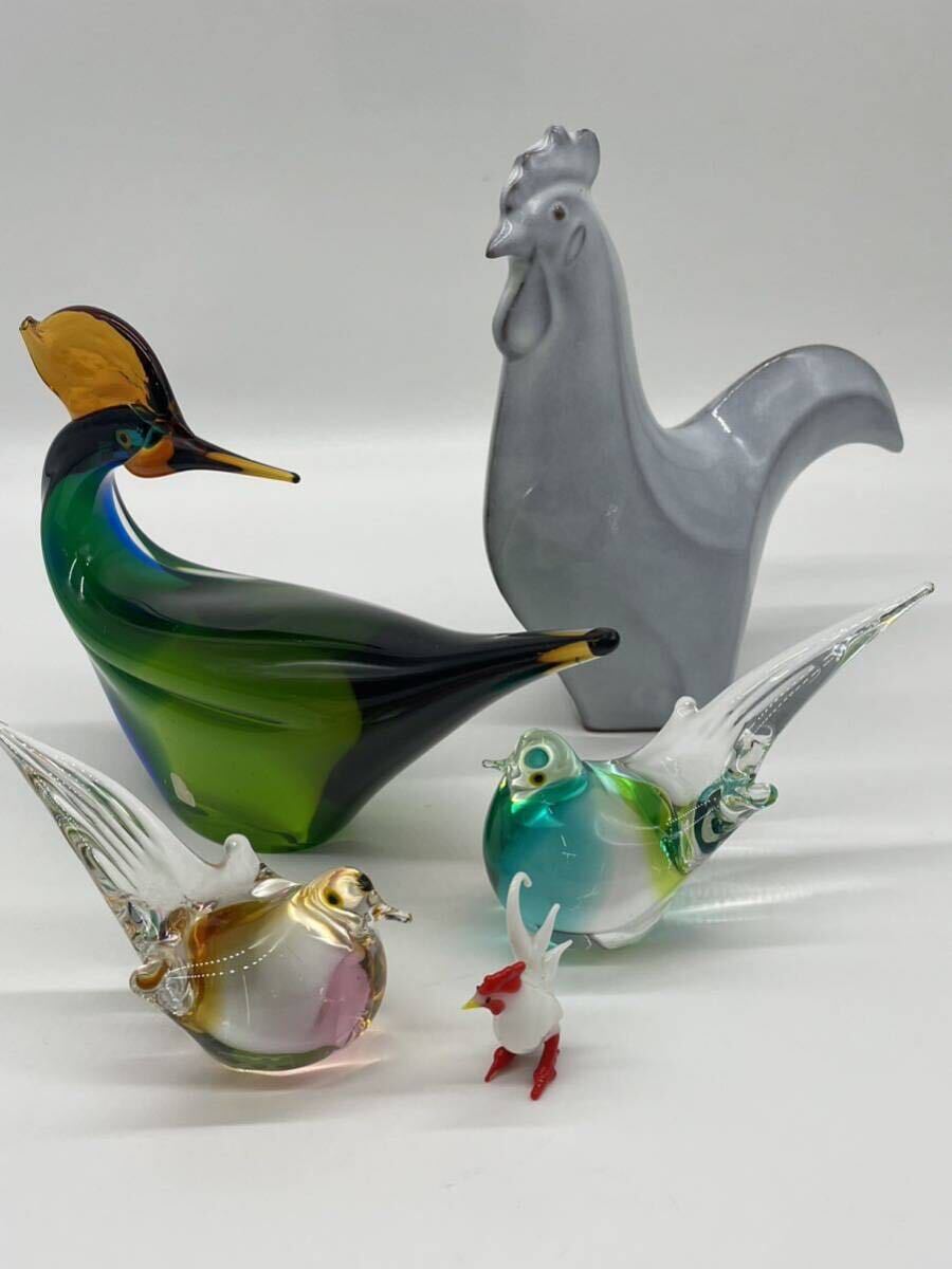 【い-3-29】Multi Glass 鳥 オブジェ まとめ　マルティグラス 陶器 鶏 鳳凰 ガラス工芸 飾り物 置物 インテリア 中古品 80_画像4